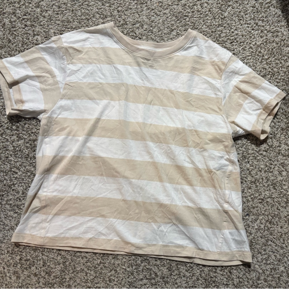 American Eagle Outfitters Beige and White Striped Tee
